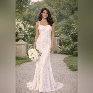 Dave & Johnny Lace Open Back Bridal Gown Size 6 NWT